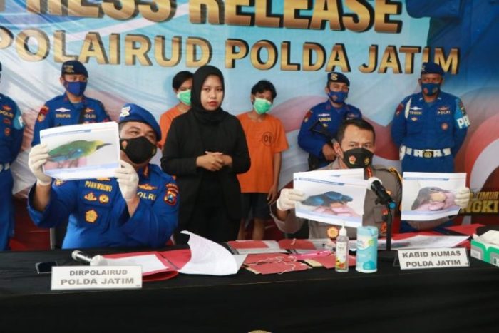 Konferensi pers di Kantor Ditpolairud Polda Jatim, Jalan Intan I Perak Surabaya, Selasa (12/4/2022) | dok/photo: Ist