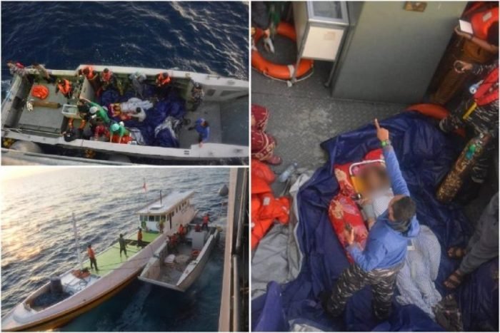 KRI Surabaya-591 saat melakukan evakuasi Kapal Siaga Desa | dok/photo: Dispen Koarmada II