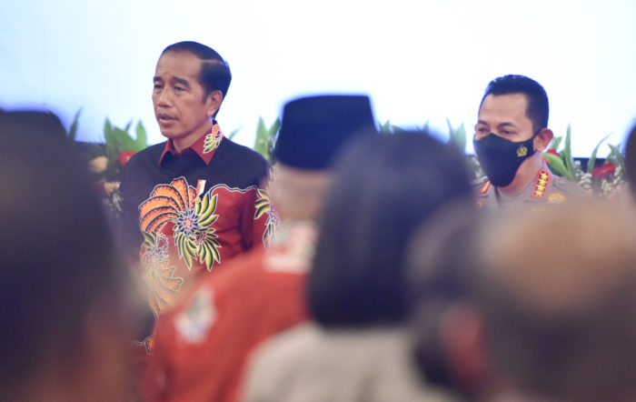 Presiden Joko Widodo saat memberikan arahan kepada seluruh jajaran Polri di Istana Negara, Jakarta, Jumat (14/10/2022) | dok/photo: Humas Setkab