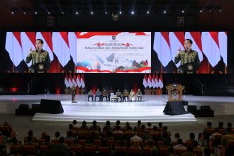 Presiden Jokowi saat membuka Rakornas Kepala Daerah dan Forkopimda se-Indonesia Tahun 2023, di SICC Sentul, Jawa Barat, Selasa (17/01/2023) | dok/photo: Humas Setkab/Oji