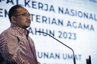 Menag saat membuka Rakernas Kementerian Agama tahun 2023 di Surabaya, Sabtu (4/2/2023) | dok/photo: Humas Kemenag