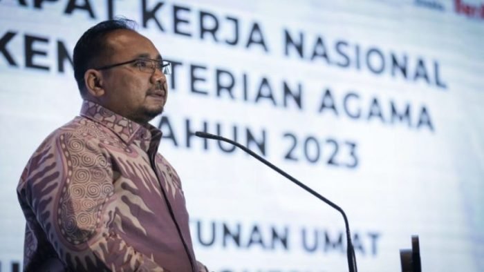 Menag saat membuka Rakernas Kementerian Agama tahun 2023 di Surabaya, Sabtu (4/2/2023) | dok/photo: Humas Kemenag