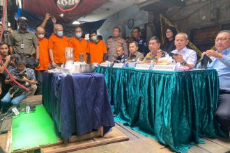 Konferensi pers ungkap kasus laboratorium ilegal pembuatan narkotika di kawasan Johar Baru, Jakarta Pusat, Selasa (7/1/2023) | dok/foto: Div Humas Polri