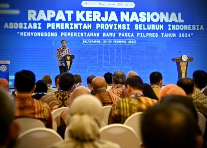 Presiden Joko Widodo saat membuka Rakernas APPSI 2023 di Kota Balikpapan, Kalimantan Timur, Kamis, 23 Februari 2023 | dok/foto: BPMI Setpres