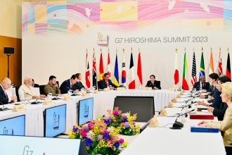 Konferensi Tingkat Tinggi (KTT) G7 sesi kesembilan di Hotel Grand Prince, Hiroshima, Jepang, Minggu, 21 Mei 2023 | dok/foto: BPMI Setpres