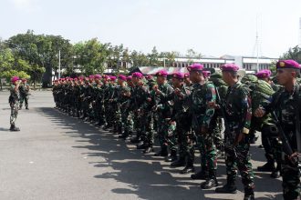 Apel pemberangkatan dan pelepasan prajurit Yonif 3 Marinir, Sabtu (17/06/2023) | dok/foto: Dispen Kormar