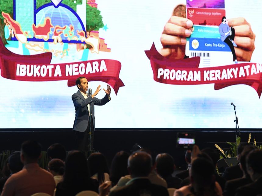 Presiden Joko Widodo menyampaikan sambutan saat meluncurkan RPJPN 2025-2045 di Djakarta Theater, Jakarta, Kamis, 15 Juni 2023 | dok/foto: BPMI Setpres