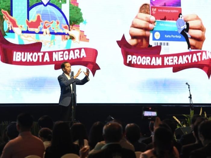 Presiden Joko Widodo menyampaikan sambutan saat meluncurkan RPJPN 2025-2045 di Djakarta Theater, Jakarta, Kamis, 15 Juni 2023 | dok/foto: BPMI Setpres