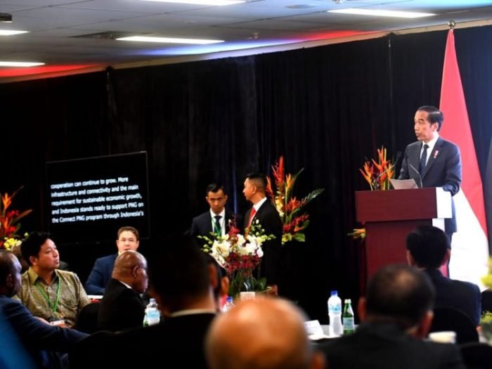 Presiden Jokowi menghadiri pertemuan forum bisnis pertama antara Indonesia dan Papua Nugini di APEC Haus, Papua Nugini, Rabu (05/07/2023) | dok/foto: BPMI Setpres
