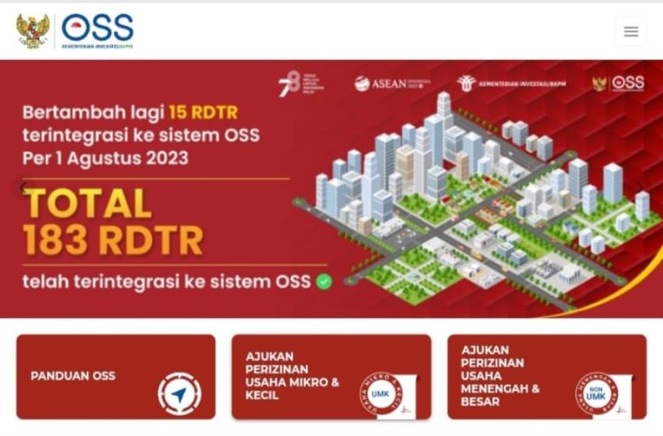 Tangkapan layar laman Online Single Submission (OSS) | source: oss.go.id