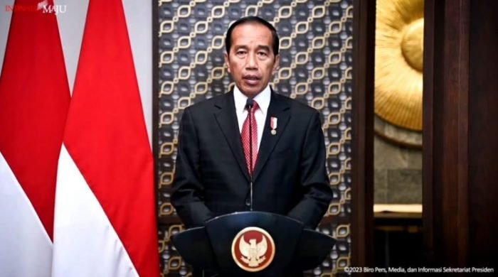 Presiden Jokowi menyampaikan sambutan saat membuka AMMTC ke-17 | Tangkapan layar: YT/Divhubinter Polri