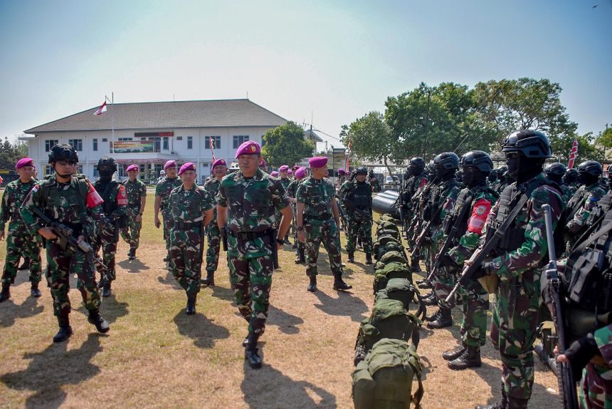 Apel gelar pasukan di Kesatrian Marinir Soepraptono, Semarung, Ujung, Surabaya, Jawa Timur, Senin 28 Agustus 2023 | Kredit Foto: Dispen Kormar