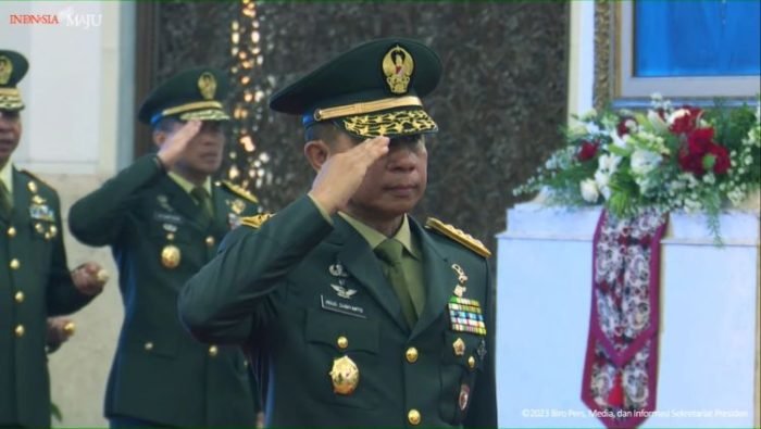 Pelantikan Kepala Staf Angkatan Darat (KSAD) di Istana Negara, Jakarta, Rabu, 25 Oktober 2023 | source: Yt/BPMI Setpres