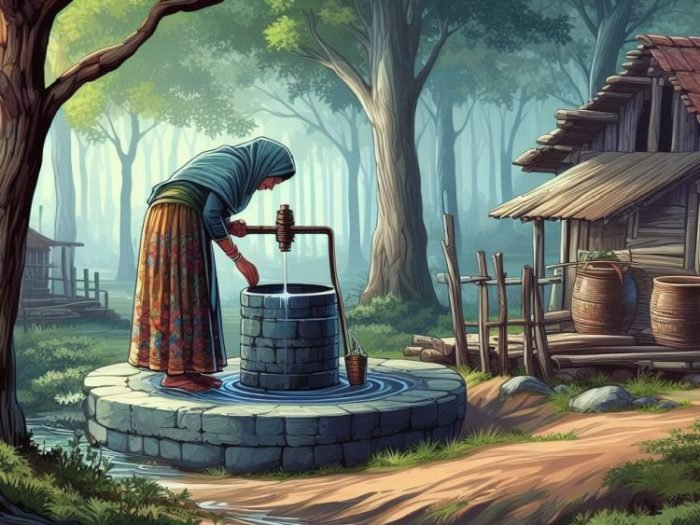 Ilustrasi: Seorang perempuan sedang menimba air sumur | Kredit: Bicaraindonesia.id