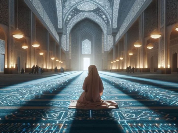 Ilustrasi: Seorang perempuan muslim sedang berdoa di dalam masjid | Kredit: Bicaraindonesia.id