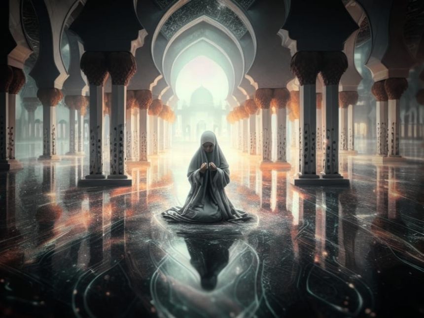 Ilustrasi: Seorang perempuan muslim sedang berdoa di dalam masjid | Kredit: Bicaraindonesia.id