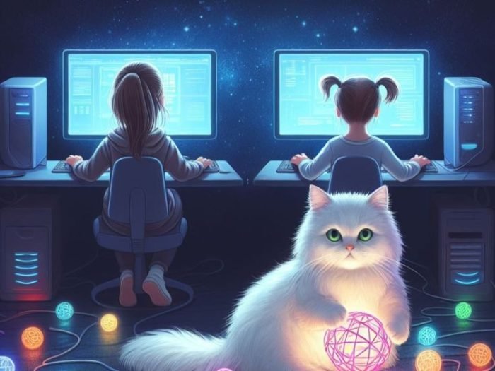 Ilustrasi: Dua anak perempuan sedang bermain di depan komputer | Kredit: Bicaraindonesia.id