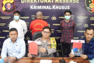 Polda Kalimantan Tengah saat menggelar konferensi pers ungkap kasus dugaan penipuan di Mapolda Kalteng, Kamis (21/12/2023) | dok/foto: Hum/Polda