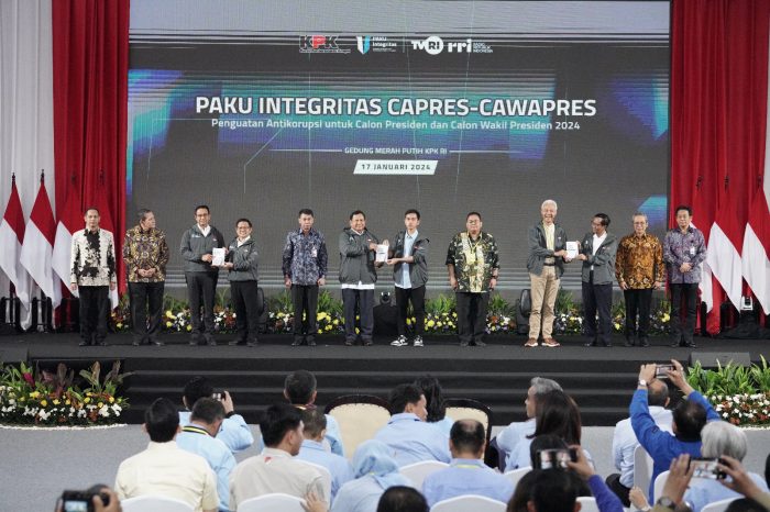 Paku Integritas Paslon Pemilu 2024, di Aula Gedung Juang Merah Putih KPK, Rabu 17 Januari 2024 | dok/foto: Hum/KPK