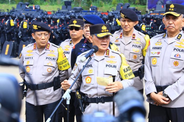 Kabaharkam Polri Komjen Pol Fadil Imran usai memimpin apel gelar pasukan pengamanan Pemilu dan Harkamtibmas 2024 di Lapangan Singa Lodaya, Satlat Brimob, Cikeas, Bogor, Jawa Barat, Rabu (7/2/2024) | dok/foto: Hum/Polri