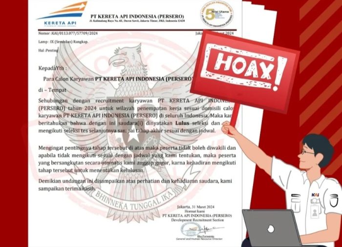 Hoax modus penipuan rekrutmen PT Kerepa Api Indonesia | dok/foto: Pr-KAI