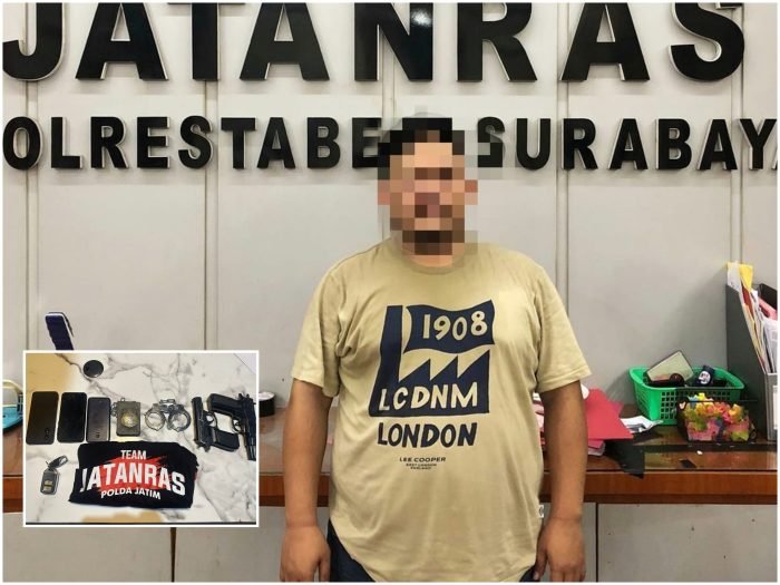 Pelaku beserta sejumlah barang bukti saat diamankan di Polrestabes Surabaya | dok/foto: Istimewa