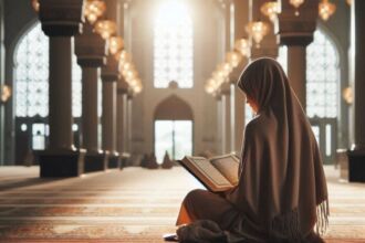 Ilustrasi: Seorang muslimah tengah membaca Al-Qur'an di dalam Masjid | Source: Istimewa