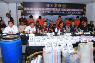 Konferensi pers ungkap kasus pabrik narkoba di Kota Malang, Rabu (3/7/2024) | Foto: Hum/Polri