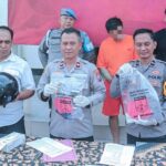 Konferensi pers ungkap kasus dugaan pencurian sepeda motor modus kencan online di Polsek Lowokwaru, Polresta Malang Kota, Rabu (4/9/2024) | Foto: Hum/Resta