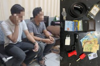 Terduga pelaku penipuan bersama barang bukti saat diamankan di Polres Luwu Utara, Polda Sulsel | Foto: dok. Polres Luwu Utara