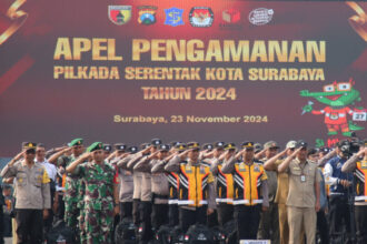 Apel pengamanan Pilkada Serentak 2024 di Surabaya Expo Center, Jalan Kusuma Bangsa, Sabtu (23/11/2024) pagi.