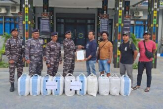 Dalam operasi tersebut, prajurit TNI AL berhasil mengamankan 2.100 liter miras dalam 60 jerigen | Sumber Foto: dok. Dispen Koarmada II