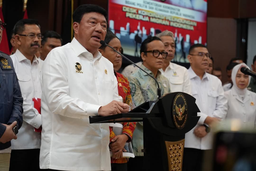 Menko Polkam Jenderal Polisi (Purn) Budi Gunawan dalam konferensi pers di Kantor Kemenko Polkam, Jakarta, Kamis (13/3/2025) | Sumber Foto: Hum Kemenko Polkam