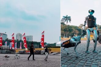 Puluhan robot polisi tampil di Monas dalam gladi kotor Hari Bhayangkara ke-79 | Sumber Foto: IG/Div Hum Polri