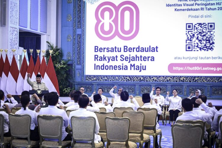 Presiden Prabowo Subianto meluncurkan tema dan logo peringatan Hari Ulang Tahun (HUT) ke-80 Kemerdekaan RI di Istana Negara, Jakarta, Rabu, 23 Juli 2025 | Sumber Foto: Biro Pers Setpres