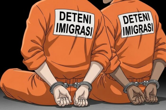 Ilustrasi tersangka kasus tindak pidana penipuan daring atau online scamming | Sumber Foto: Cre-AI/BI