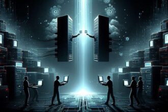 Ilustrasi proses transfer atau pemindahan data | Foto: Cre-AI/BI