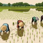 Ilustrasi: Petani melakukan penanaman padi di lahan pertanian (Foto: Pixabay/AI)
