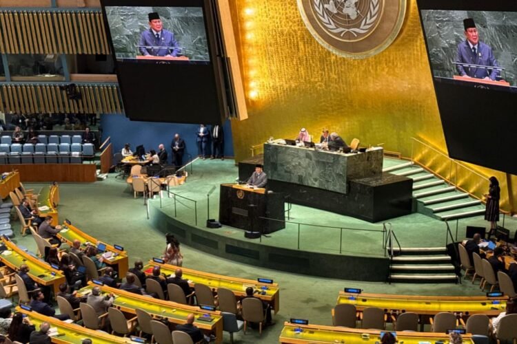 Presiden Prabowo Subianto, saat menyampaikan pidato pada Konferensi Internasional Tingkat Tinggi di Gedung Majelis Umum PBB New York, Amerika Serikat, Senin (22/9/2025) | Sumber Foto: Biro Pers Setpres