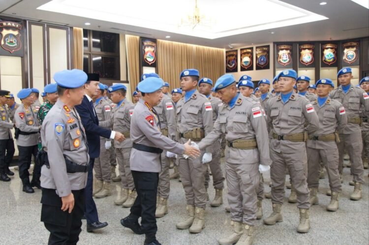 Upacara pelepasan Satuan Tugas Formed Police Unit (FPU) 7 MINUSCA Bhayangkara, di Mabes Polri, Jakarta Selatan, Kamis (25/9/2025) | Sumber Foto: Divhum Polri