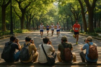 Ilustrasi fotografer pelari (Cre-AI/ Bicara Indonesia)