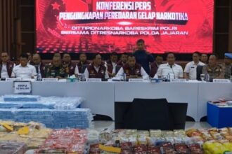 Konferensi pers ungkap kasus peredaran gelap narkotika di Gedung Bareskrim Polri, Jakarta Selatan, Rabu (22/10/2025) | Sumber Foto: Divhum Polri