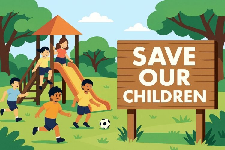 Ilustrasi anak-anak sedang bermain di Playground (Cre-AI/Bicara Indonesia)