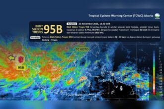 Prediksi dan analisis bibit siklon tropis 95B pada Selasa (25/11/2025) | Sumber Foto: Hum/BMKG