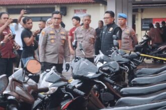 Konferensi pers ungkap kasus pencurian kendaraan bermotor di Mapolres Purbalingga, Jawa Tengah, Selasa (11/11/2025) | Sumber Foto: Hum-Res