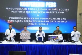 Konferensi pers pengungkapan kasus tindak pidana ilegal akses di Mabes Polri, Jakarta Selatan, Kamis (20/11/2025) | Sumber Foto: Hum/Polri