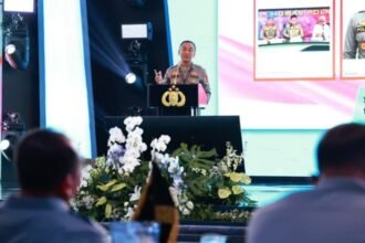 Kadiv Humas Polri Irjen Pol Sandi Nugroho, saat menjadi narasumber dalam Apel Kasatwil 2025, di Mako Satuan Latihan Korbrimob, Cikeas, Bogor, Jawa Barat, Selasa (25/11/2025) | Sumber Foto: Divhum Polri