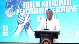 Kepala BNPT RI, Eddy Hartono, saat membuka Rakornas FKPT ke-VIII Tahun Anggaran 2025 di Jakarta, Selasa (23/12/2025). (Sumber: BNPT)