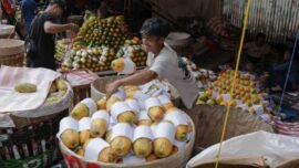 Salah satu pedagang buah di Pasar Induk Kramat Jati, Jakarta Timur (Kominfotik DKI)