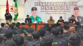 Acara pembukaan Penataran Pelatih Pencak Silat Jawa Timur di Surabaya, Kamis (22/1/2026). (Dimas AP/BI)